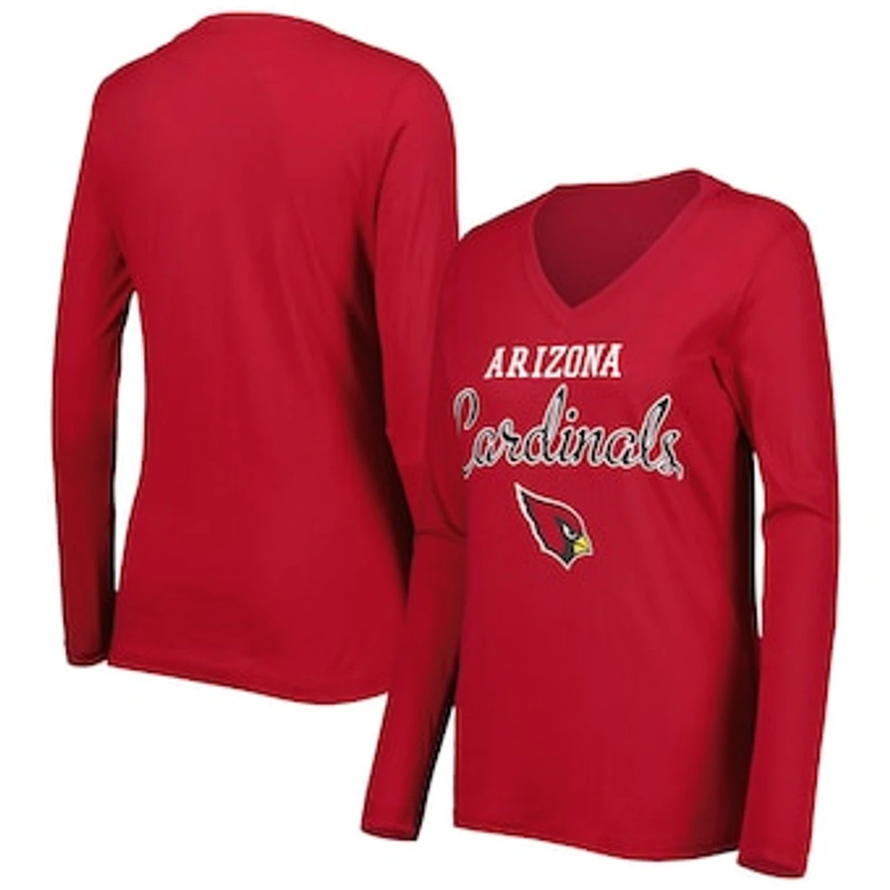 Women's G-III 4Her by Carl Banks Cardinal Arizona Cardinals Post Season Long Sleeve V-Neck T-Shirt