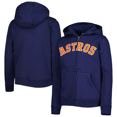 Youth Navy Houston Astros Wordmark Full-Zip Fleece Hoodie