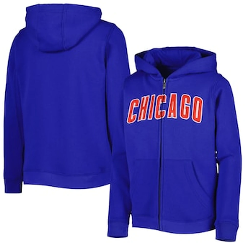 Youth Royal Chicago Cubs Wordmark Full-Zip Fleece Hoodie