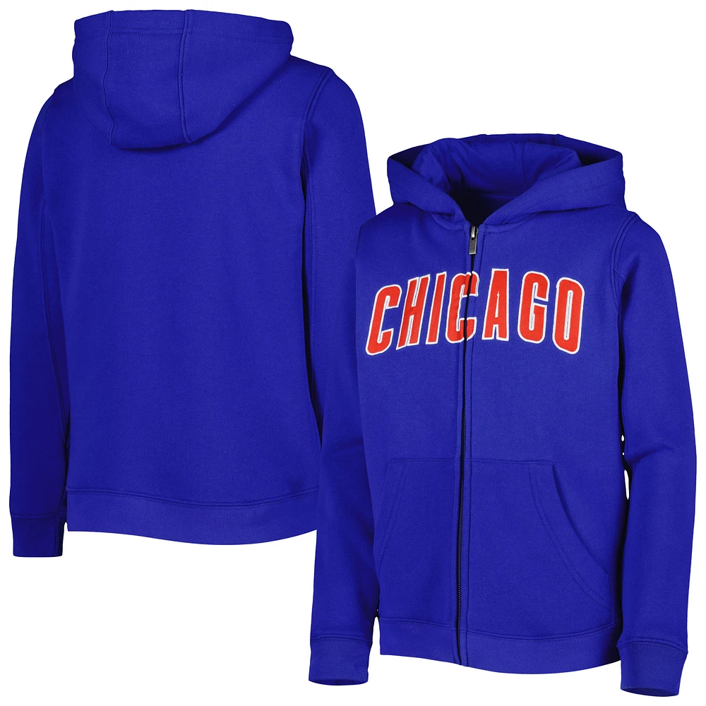 Youth Royal Chicago Cubs Wordmark Full-Zip Fleece Hoodie