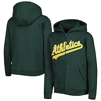 Youth Green Athletics Wordmark Full-Zip Fleece Hoodie