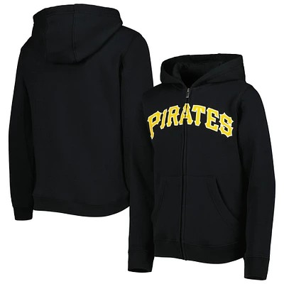 Youth Black Pittsburgh Pirates Wordmark Full-Zip Fleece Hoodie