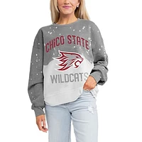 Women's Gameday Couture Gray Cal State Chico Wildcats Twice As Nice Faded Crewneck Sweatshirt