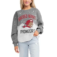Women's Gameday Couture Gray Sacred Heart Pioneers Twice As Nice Faded Crewneck Sweatshirt