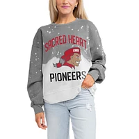 Women's Gameday Couture Gray Sacred Heart Pioneers Twice As Nice Faded Crewneck Sweatshirt