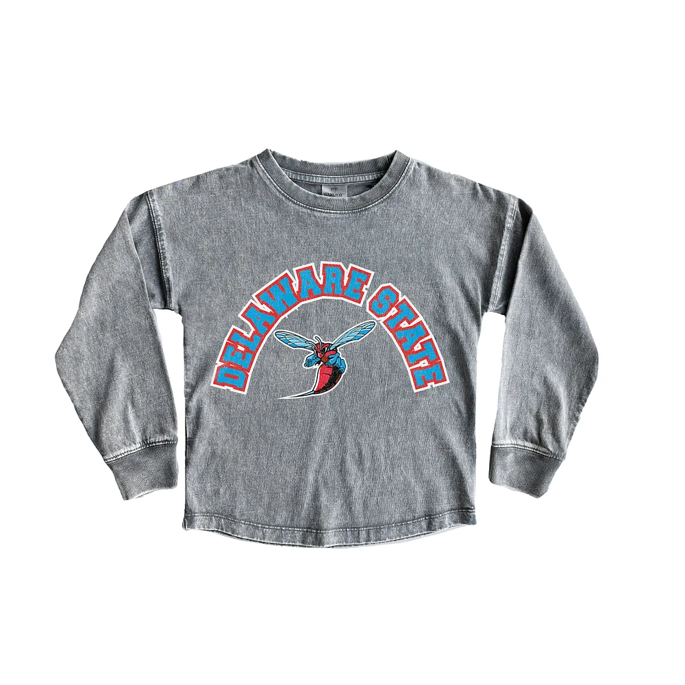 Girls Youth Gameday Couture Gray Delaware State Hornets Faded Wash Pullover Top