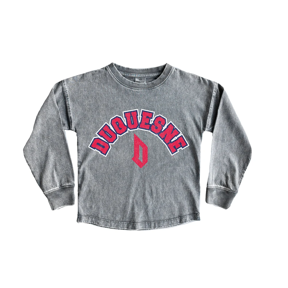 Girls Youth Gameday Couture Gray Duquesne Dukes Faded Wash Pullover Top