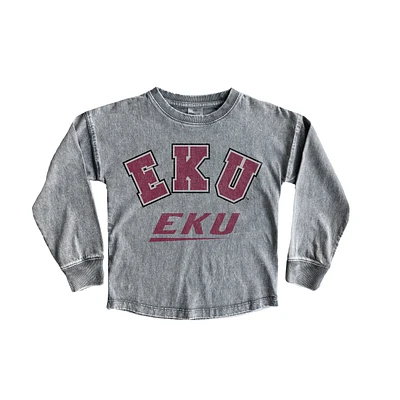 Girls Youth Gameday Couture Gray Eastern Kentucky Colonels Faded Wash Pullover Top
