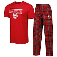 Men's Concepts Sport Red/Black Atlanta Hawks Badge Top & Pajama Pants Sleep Set
