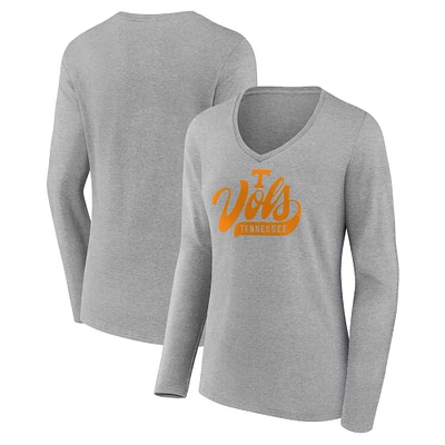 Women's Heathered Gray Tennessee Volunteers Speed Tested V-Neck Long Sleeve T-Shirt