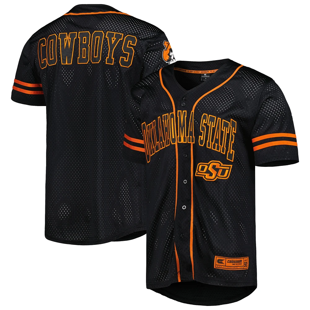 Men's Colosseum Black Oklahoma State Cowboys Free Spirited Mesh Button-Up Baseball Jersey