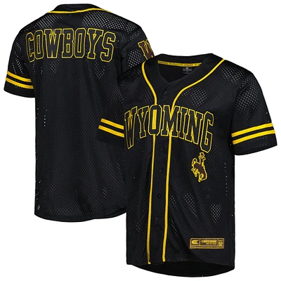 Men's Colosseum Black Wyoming Cowboys Free Spirited Mesh Button-Up Baseball Jersey