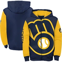 Youth Navy Milwaukee Brewers Poster Board Full-Zip Hoodie