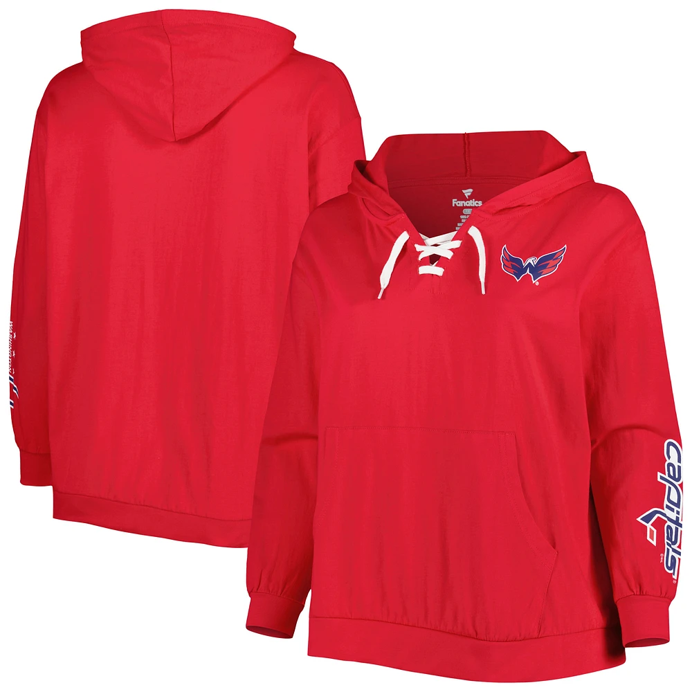 Women's Red Washington Capitals Plus Lace-Up Pullover Hoodie