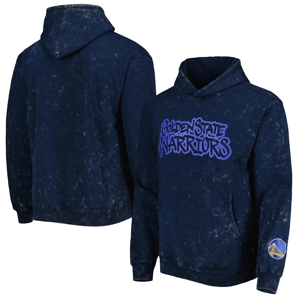 Unisex The Wild Collective Navy Golden State Warriors Tonal Acid Wash Pullover Hoodie