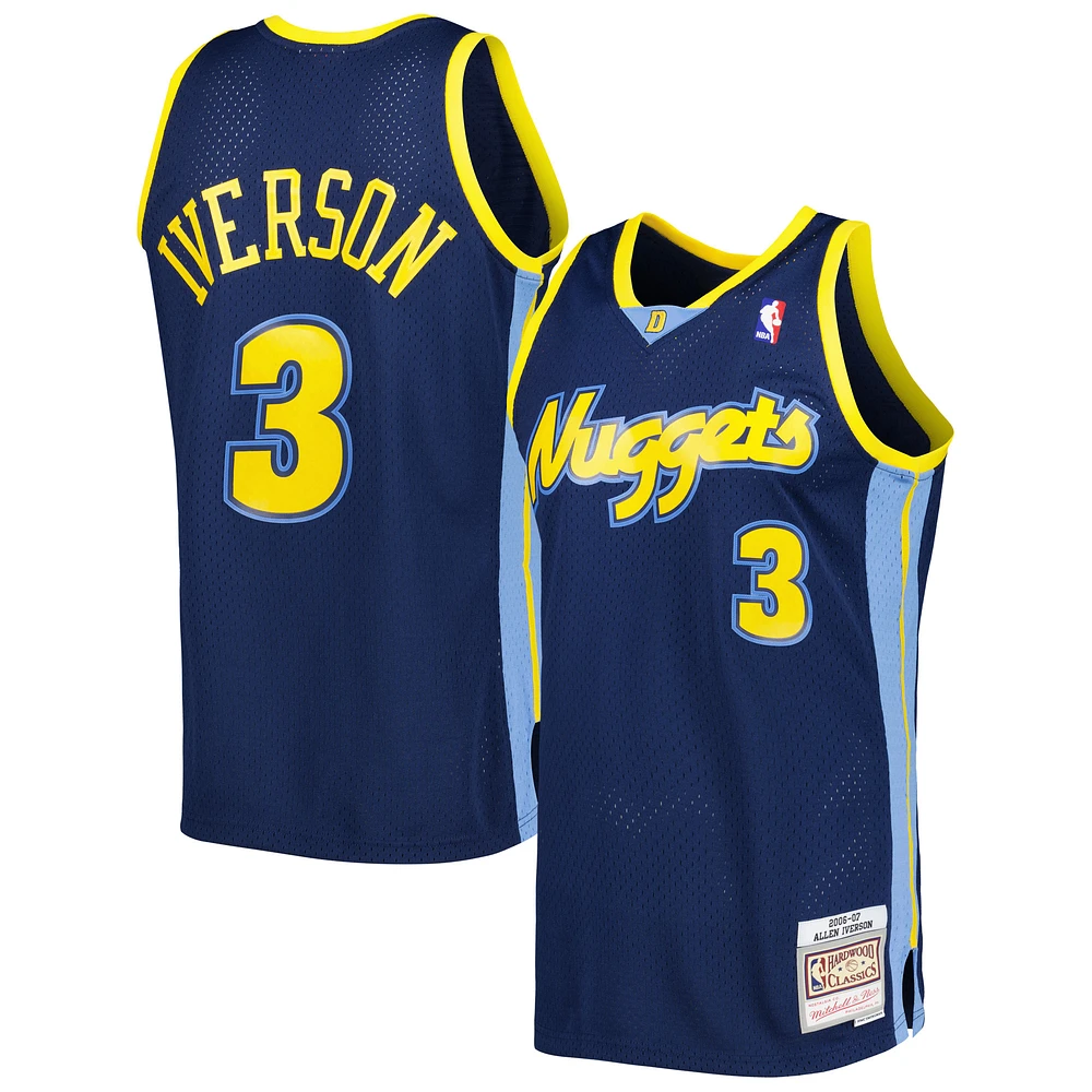 Men's Mitchell & Ness Allen Iverson Navy Denver Nuggets Hardwood Classics Swingman Jersey
