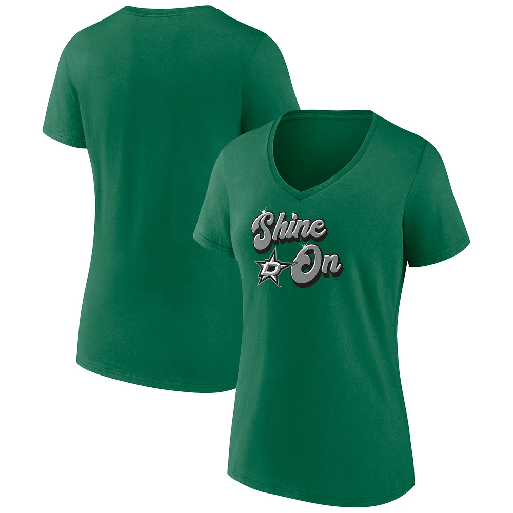 Women's Kelly Green Dallas Stars Active Edge V-Neck T-Shirt