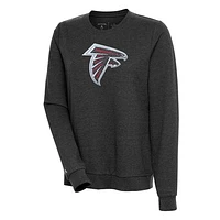 Women's Antigua Heathered Black Atlanta Falcons Action Crewneck Chenille Pullover Sweatshirt