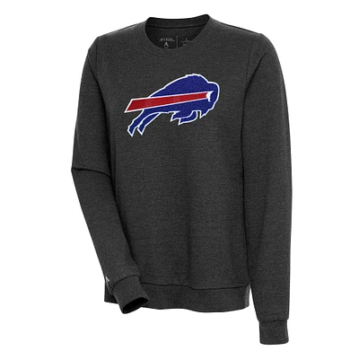 Women's Antigua Heathered Buffalo Bills Action Crewneck Chenille Pullover Sweatshirt