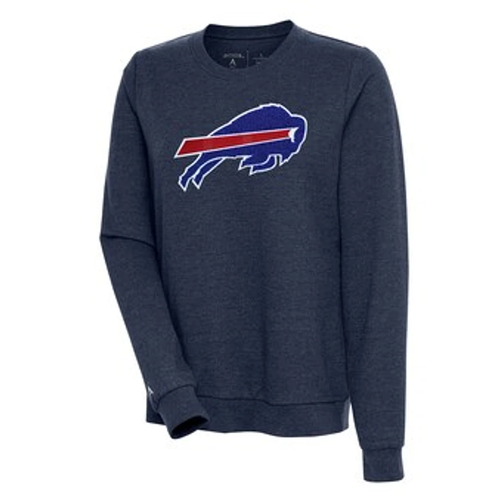 Women's Antigua Heathered Navy Buffalo Bills Action Crewneck Chenille Pullover Sweatshirt