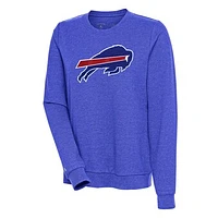 Women's Antigua Heathered Royal Buffalo Bills Action Crewneck Chenille Pullover Sweatshirt