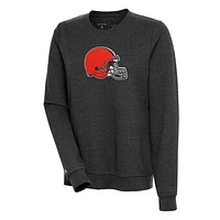 Women's Antigua Heathered Black Cleveland Browns Action Crewneck Chenille Pullover Sweatshirt