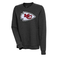 Women's Antigua Heathered Black Kansas City Chiefs Action Crewneck Chenille Pullover Sweatshirt