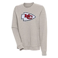 Women's Antigua Oatmeal Kansas City Chiefs Action Crewneck Chenille Pullover Sweatshirt