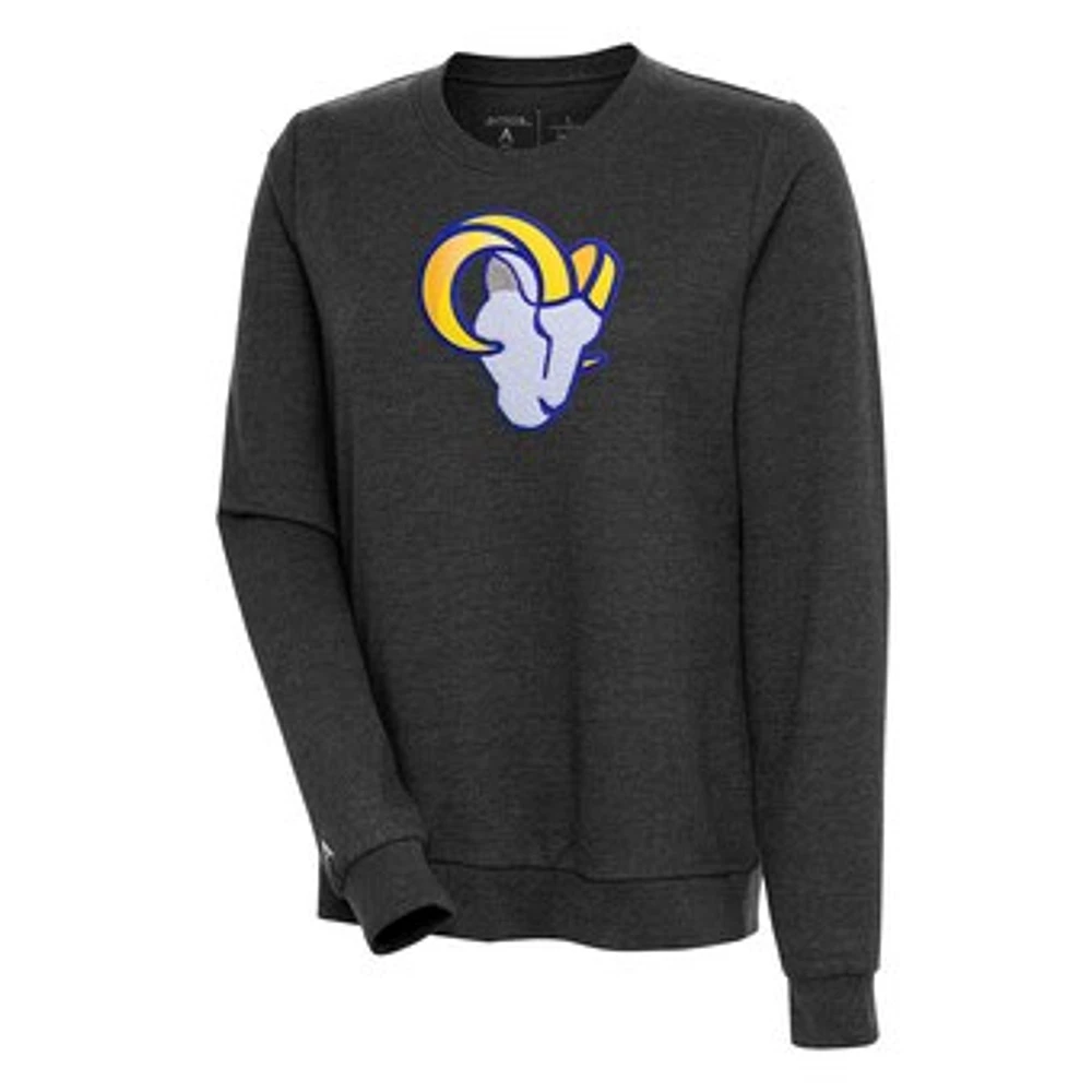 Women's Antigua Heathered Los Angeles Rams Action Crewneck Chenille Pullover Sweatshirt