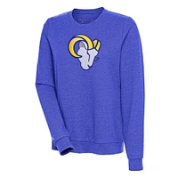 Women's Antigua Heathered Royal Los Angeles Rams Action Crewneck Chenille Pullover Sweatshirt