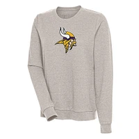 Women's Antigua Oatmeal Minnesota Vikings Action Crewneck Chenille Pullover Sweatshirt