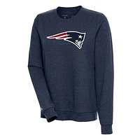 Women's Antigua Heathered Navy New England Patriots Action Crewneck Chenille Pullover Sweatshirt