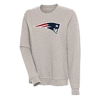 Women's Antigua Oatmeal New England Patriots Action Crewneck Chenille Pullover Sweatshirt