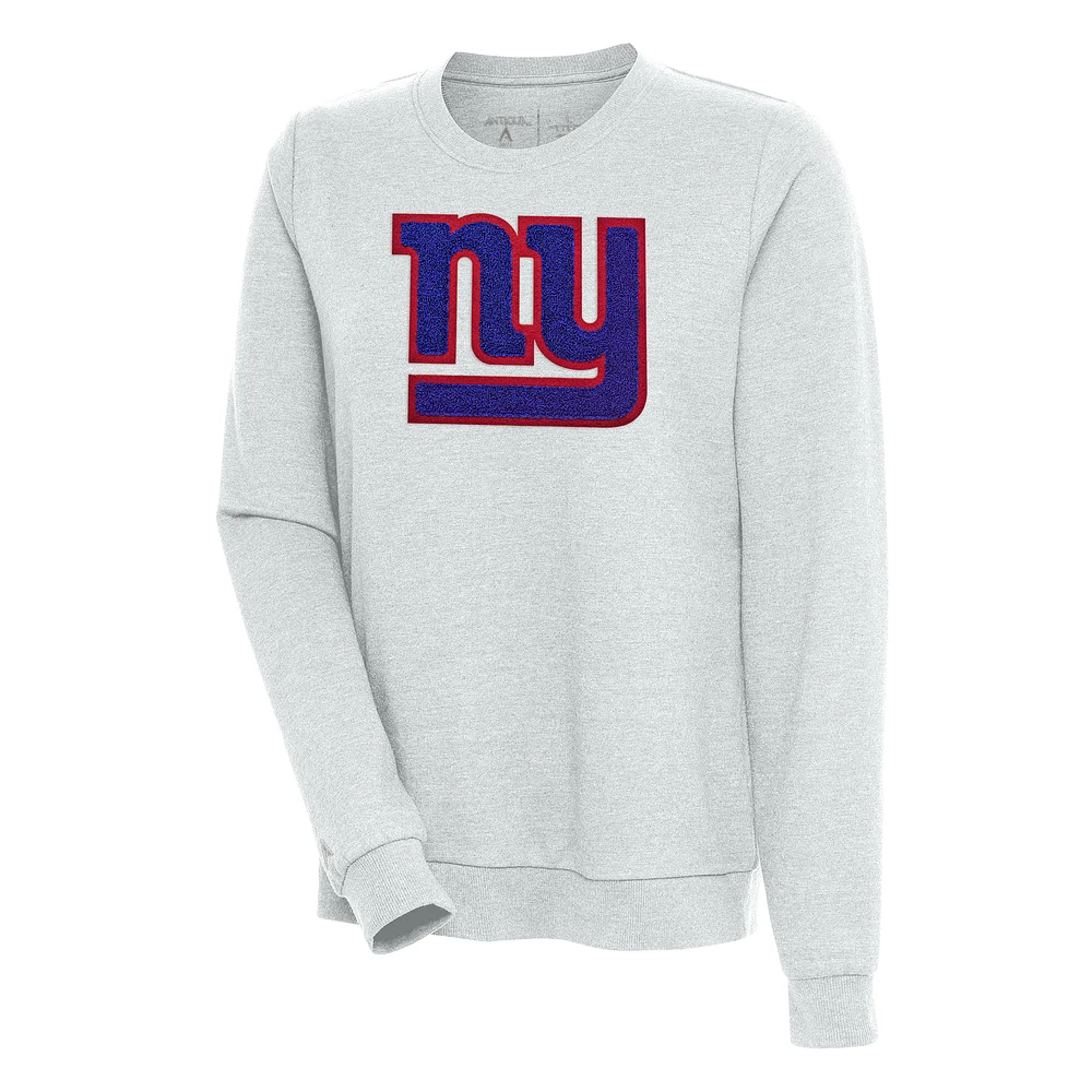 Women's Antigua Heathered Gray New York Giants Action Crewneck Chenille Pullover Sweatshirt