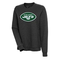 Women's Antigua Heathered New York Jets Action Crewneck Chenille Pullover Sweatshirt