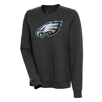 Women's Antigua Heathered Black Philadelphia Eagles Action Crewneck Chenille Pullover Sweatshirt