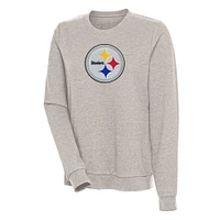 Women's Antigua Oatmeal Pittsburgh Steelers Action Crewneck Chenille Pullover Sweatshirt