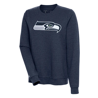 Women's Antigua Heathered Navy Seattle Seahawks Action Crewneck Chenille Pullover Sweatshirt