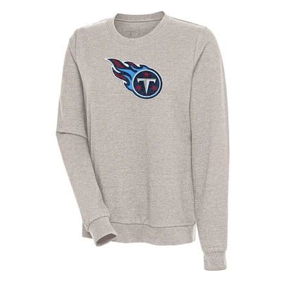 Women's Antigua Oatmeal Tennessee Titans Action Crewneck Chenille Pullover Sweatshirt