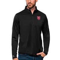 Men's Antigua Black Harvard Crimson Tribute Quarter-Zip Top