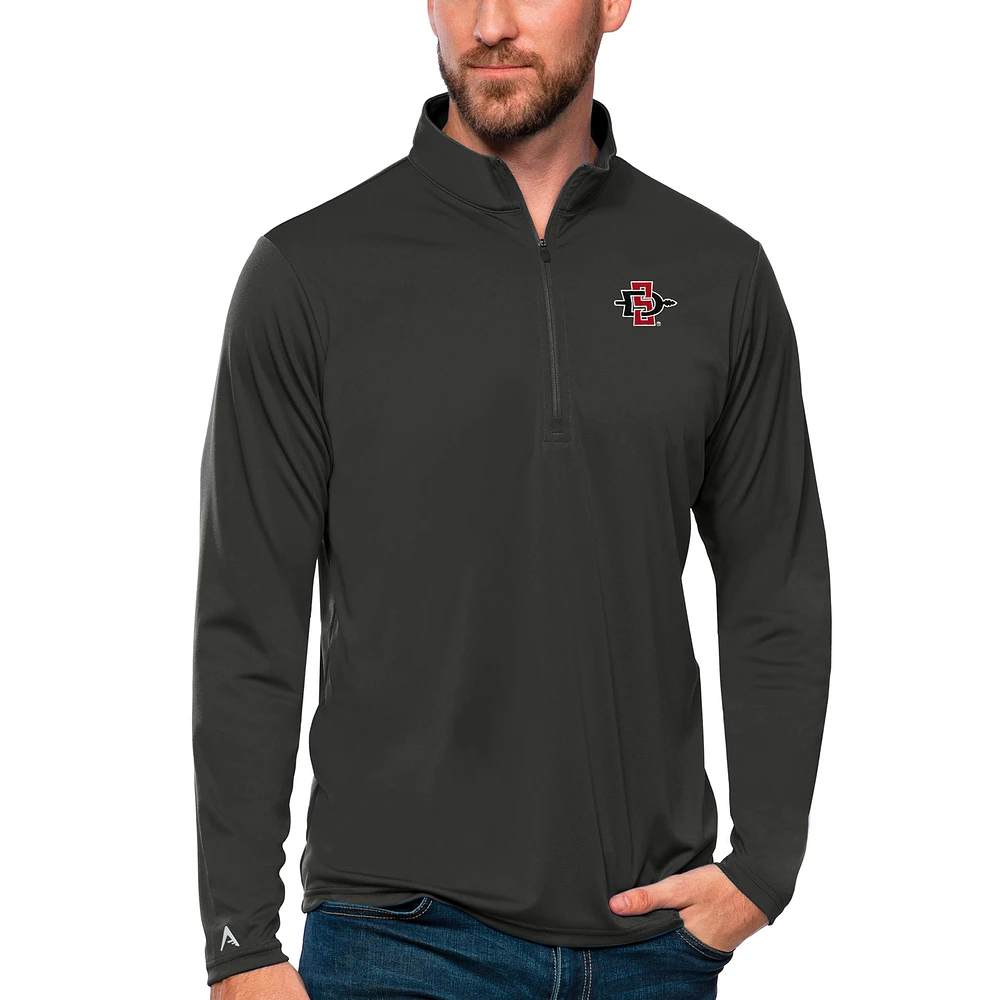 Men's Antigua Charcoal San Diego State Aztecs Tribute Quarter-Zip Top