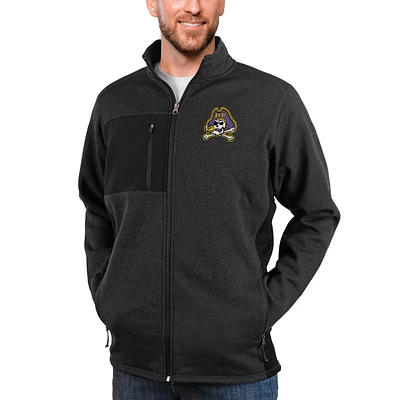 Men's Antigua Heather Black ECU Pirates Course Full-Zip Jacket