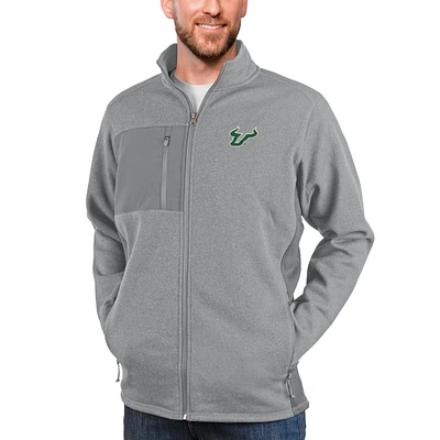 Men's Antigua Heather Gray South Florida Bulls Course Full-Zip Jacket