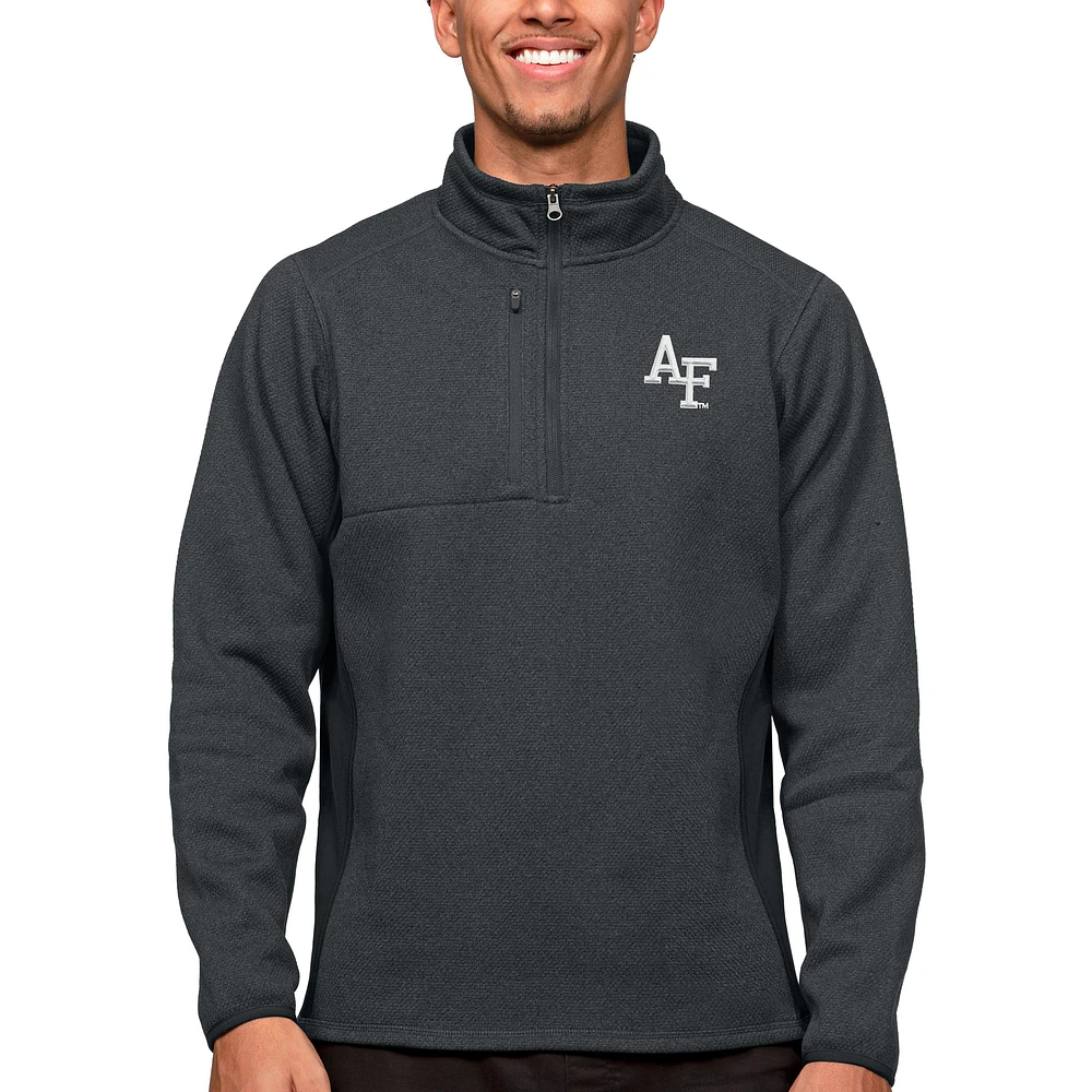 Men's Antigua Heather Charcoal Air Force Falcons Course Quarter-Zip Pullover Top