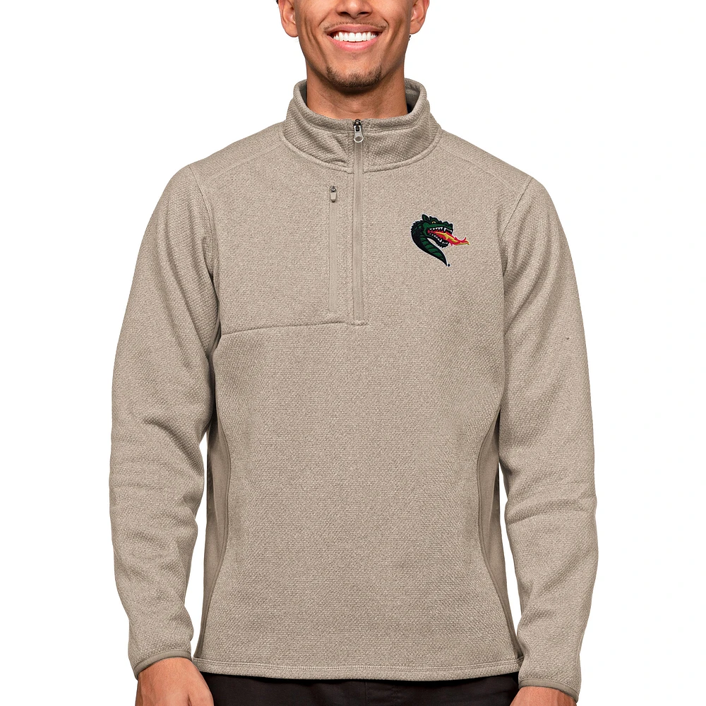 Men's Antigua Oatmeal UAB Blazers Course Quarter-Zip Pullover Top