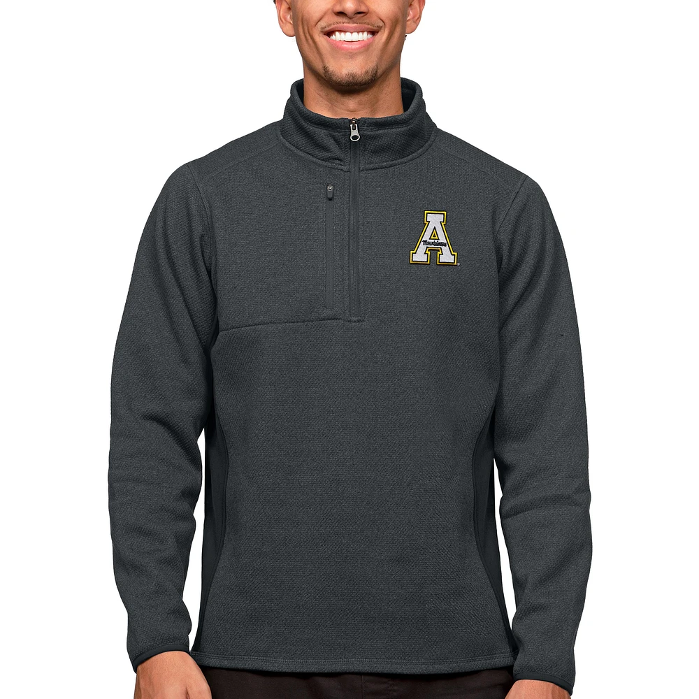 Men's Antigua Heather Charcoal Appalachian State Mountaineers Course Quarter-Zip Pullover Top