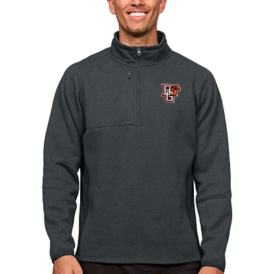 Men's Antigua Heather Charcoal Bowling Green St. Falcons Course Quarter-Zip Pullover Top