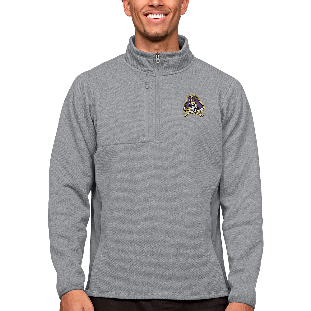 Men's Antigua Heather ECU Pirates Course Quarter-Zip Pullover Top