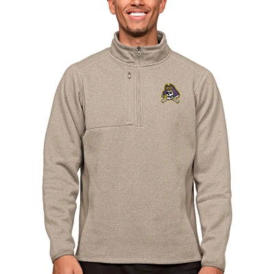 Men's Antigua Oatmeal ECU Pirates Course Quarter-Zip Pullover Top