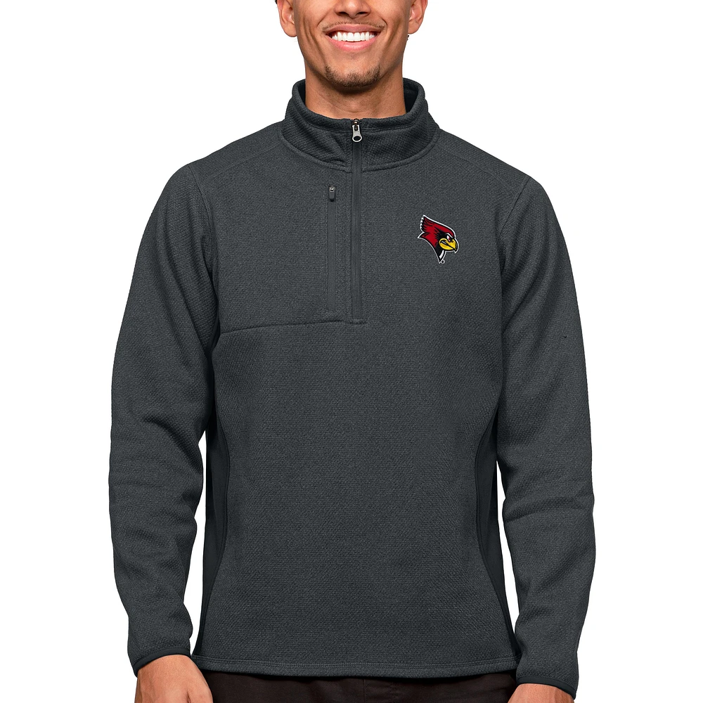 Men's Antigua Heather Charcoal Illinois State Redbirds Course Quarter-Zip Pullover Top